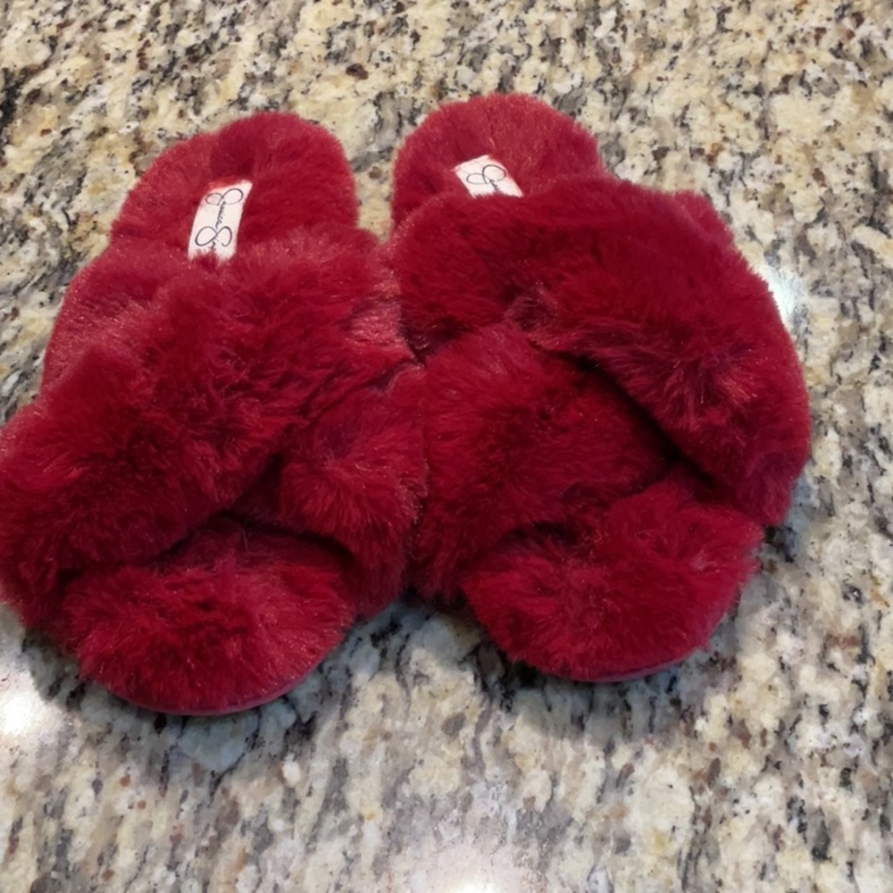 Cozy Red Fuzzy Slippers for Women